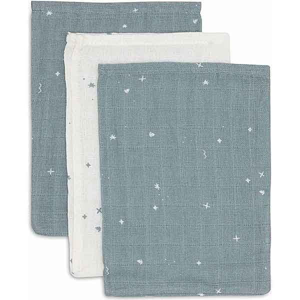 Hydrofiele washandjes Twinkling Sea Green van Jollein in sea green kleur met subtiele sterren print gemaakt van zachte hydrofiele stof