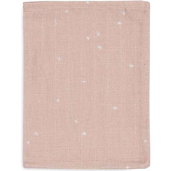 Hydrofiele washandjes Twinkling Wild Rose van Jollein in wild rose kleur met subtiele sterren print van zachte hydrofiele stof