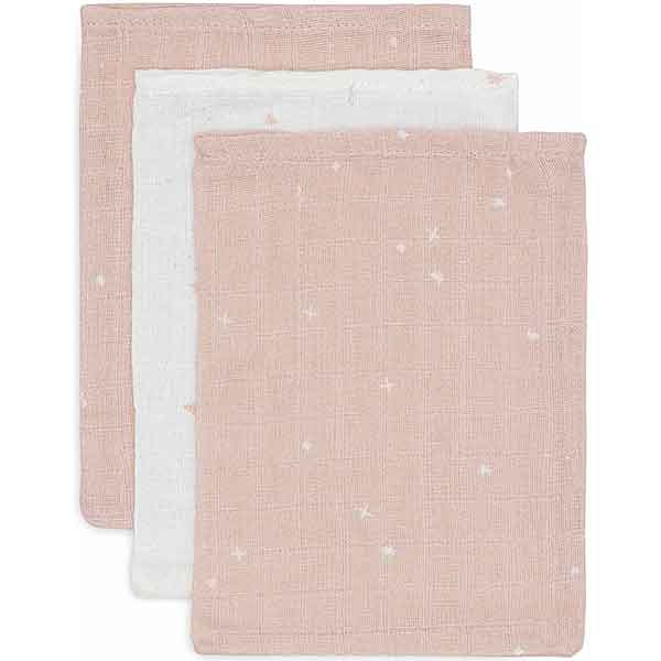 Hydrofiele washandjes Twinkling Wild Rose van Jollein in wild rose kleur met subtiele sterren print van zachte hydrofiele stof