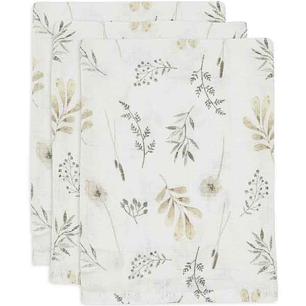 Hydrofiele washandjes Wild Flowers van Jollein met droogbloemen print geleverd als set van drie stuks