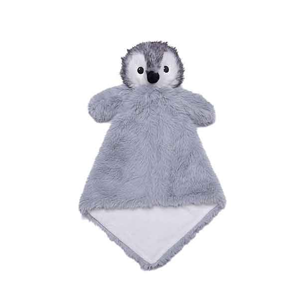 Pinguïn Luvie Pingi van Cubbies met pluizig grijs lichaam zachte vacht en babyveiligheidsdeken