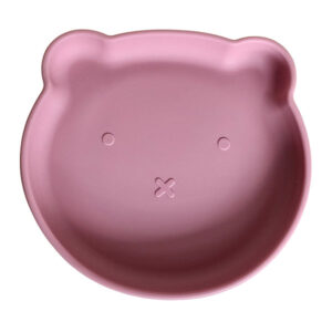 Poederroze siliconen babybordje met zuignap in beervorm van Rammelaartje