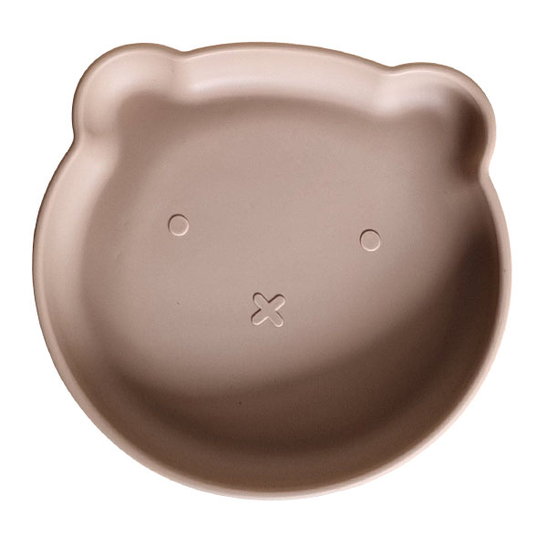 Zandkleurig siliconen babybordje met zuignap in beervorm van Rammelaartje