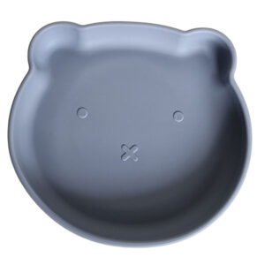 Grijsblauw siliconen babybordje met zuignap in beervorm van Rammelaartje