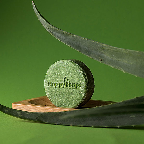 groene Happysoaps shampoo bar aloë vera rond model plasticvrij