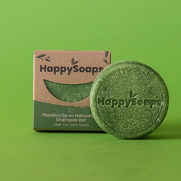 groene Happysoaps shampoo bar aloë vera rond model plasticvrij