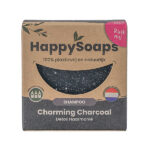 HappySoaps Shampoo Bar Charming Charcoal in kartonnen verpakking met houtskoolkleurige bar zichtbaar aan de voorkant