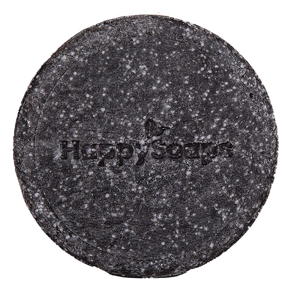 HappySoaps Shampoo Bar Charming Charcoal in kartonnen verpakking met houtskoolkleurige bar zichtbaar aan de voorkant