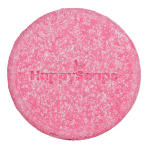 HappySoaps La Vie en Rose Shampoo Bar in roze tinten met ronde vorm en kartonnen verpakking