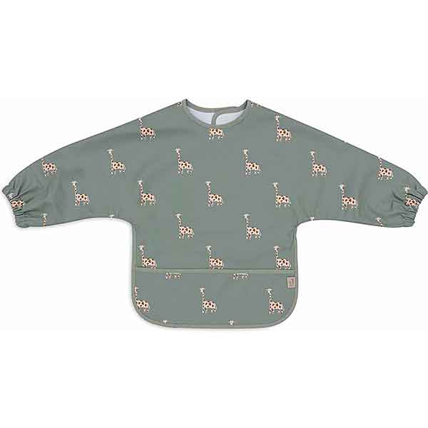 Slab met mouwen Jungle Jambo Ash Green van Jollein met giraffenprint en opvangrandje op ash green achtergrond