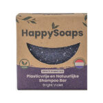 HappySoaps Bright Violet Shampoo Bar in kartonnen verpakking met paarse reinigende bar zichtbaar
