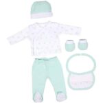 Interbaby kledingset newborn mintgroen met complete babyoutfit van katoen in luxe geschenkverpakking