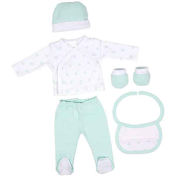Interbaby kledingset newborn mintgroen met complete babyoutfit van katoen in luxe geschenkverpakking