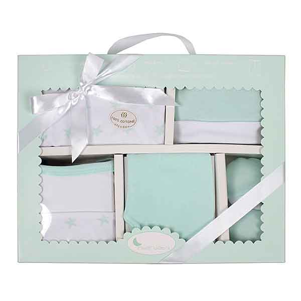 Interbaby kledingset newborn mintgroen met complete babyoutfit van katoen in luxe geschenkverpakking