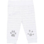 Frogs and Dogs baby broekje wit grijs strepen met zilveren pootafdrukken unisex.