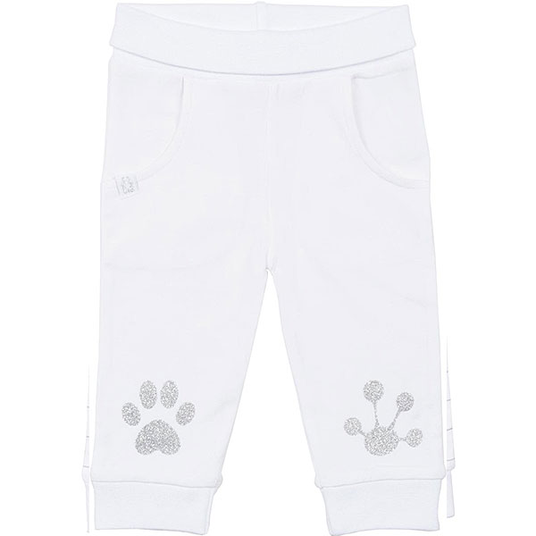 Frogs and Dogs baby broekje wit met zilveren pootafdrukken unisex.