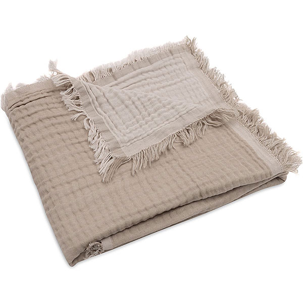 hydrofiele deken baby olive green met franje zacht katoen wiegdeken
