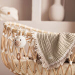 hydrofiele deken baby olive green met franje zacht katoen wiegdeken