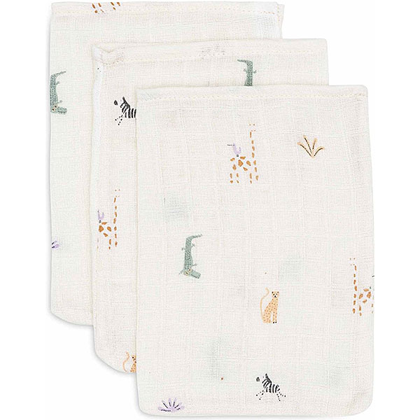 hydrofiele washandjes baby jungle jambo set van 3 met dierenprint katoen