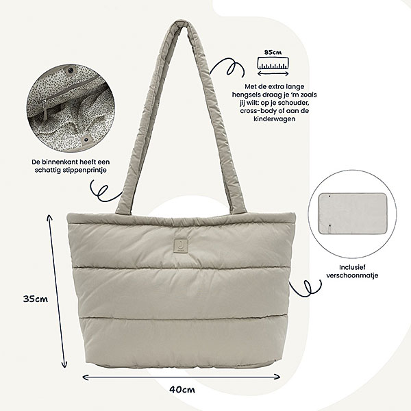 jollein luiertas puffed olive green olijfgroen met verschoningsmat stijlvol praktisch babytas