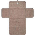 verschoonmatje baby cloudy rib milky coffee opvouwbaar met vakken onderweg