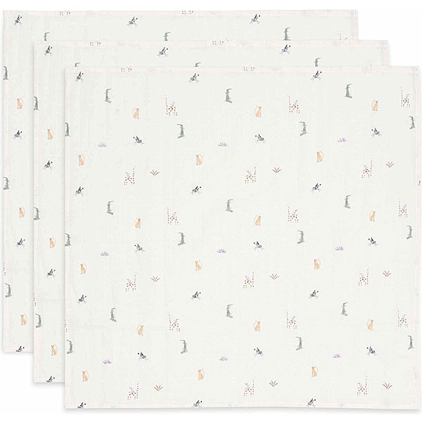 hydrofiele doek baby jungle jambo set van 3 met dierenprint katoen