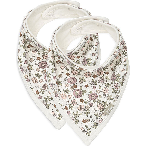 Jollein baby bandana Retro Flowers 2 stuks - bloemenprint roze/groen/ivoor