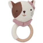Jollein bijtring Jill the Cat met siliconen ring, gebreid kattenhoofdje en roze strikje voor baby's