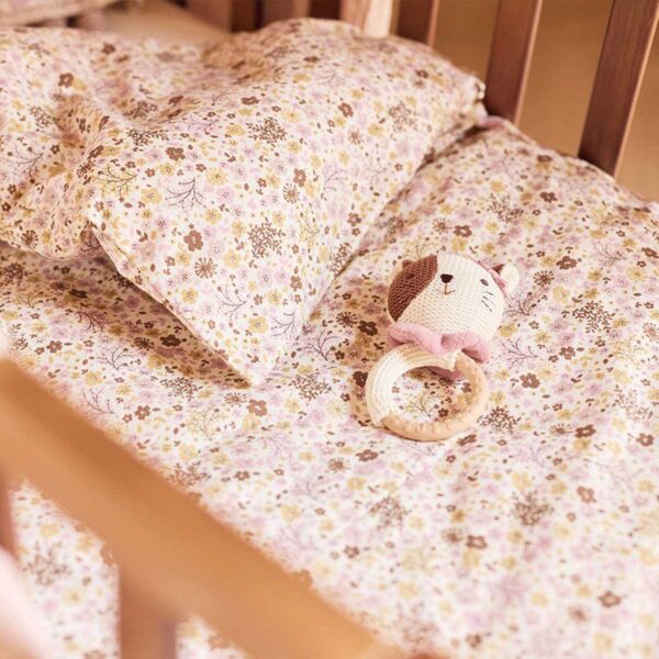Jollein bijtring Jill the Cat met siliconen ring, gebreid kattenhoofdje en roze strikje voor baby's