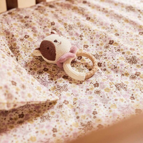 Jollein bijtring Jill the Cat met siliconen ring, gebreid kattenhoofdje en roze strikje voor baby's
