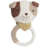 Jollein bijtring Mick the Dog met siliconen ring en gebreid hondenhoofdje voor baby's