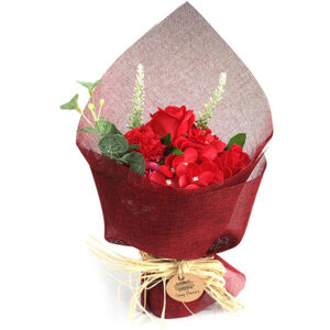 zeep bloemen boeket rood luxe cadeau verpakking met badbloemen en rozen