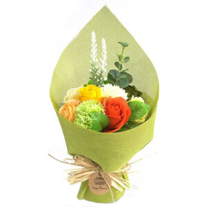 zeepbloemen boeket groen geel badbloemen cadeau decoratie