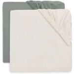 Jollein hoeslaken Basics Jersey Sea Green en Ivory set van 2 voor babybed van 40/50 x 80/90 cm