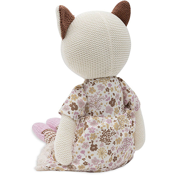 Jollein knuffel Jill poes met gebreid lijfje en bloemenjurk in zachte roze en beige kleuren