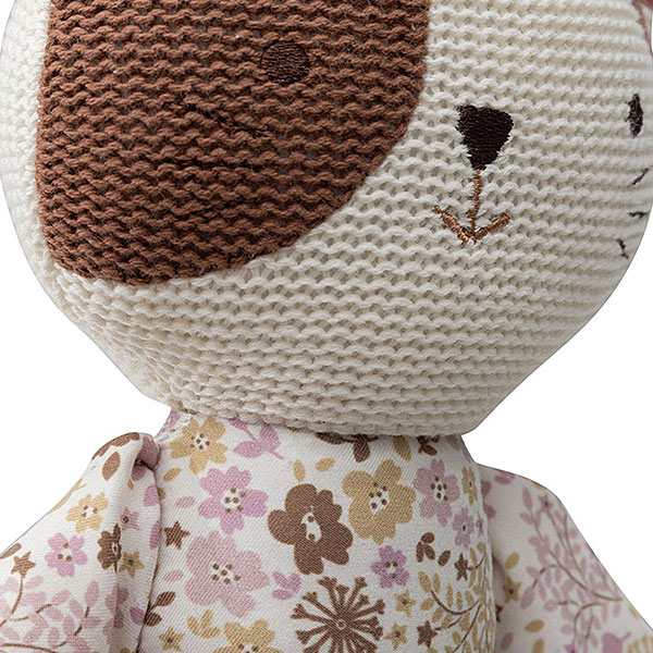 Jollein knuffel Jill poes met gebreid lijfje en bloemenjurk in zachte roze en beige kleuren
