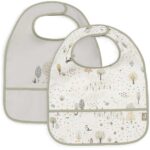 Jollein slab waterproof Tiny Park 2 stuks met Charlie the Cat, Diego the Dog en boompjesprint in ivoor en grijs
