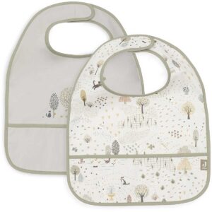 Jollein slab waterproof Tiny Park 2 stuks met Charlie the Cat, Diego the Dog en boompjesprint in ivoor en grijs