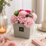 zeep bloemen boeket roze roos anjer