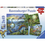 Ravensburger dinosaurussen puzzelset met 3 puzzels van 49 stukjes met kleurrijke dinosaurussen voor kinderen vanaf 5 jaar