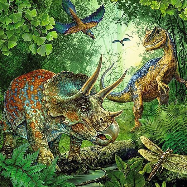 Ravensburger dinosaurussen puzzelset met 3 puzzels van 49 stukjes met kleurrijke dinosaurussen voor kinderen vanaf 5 jaar