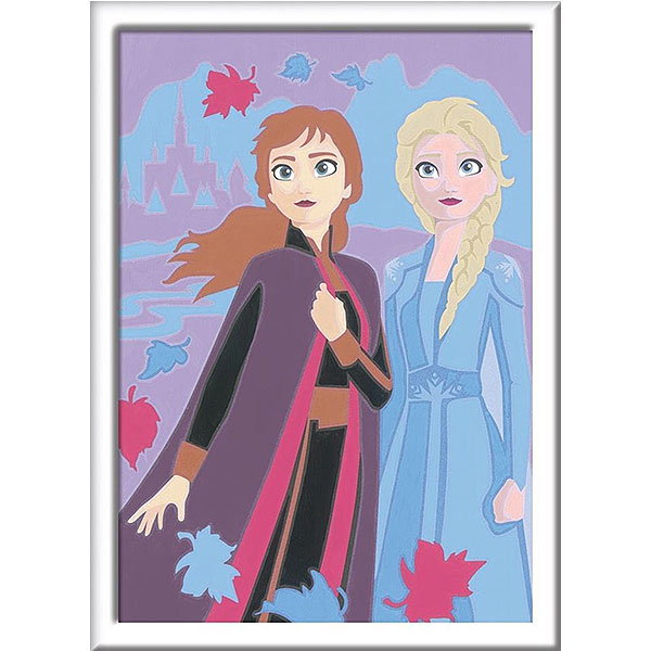 Schilderen op nummer Frozen II van Ravensburger met Elsa en Anna en gekleurde buitenlijnen voor kinderen vanaf 6 jaar
