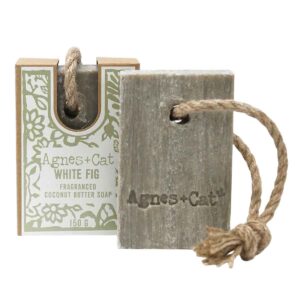 Agnes + Cat White Fig Zeep aan Touw 150g met warme vijgengeur en verzorgende kokosboter.