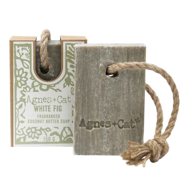 Agnes + Cat White Fig Zeep aan Touw 150g met warme vijgengeur en verzorgende kokosboter.
