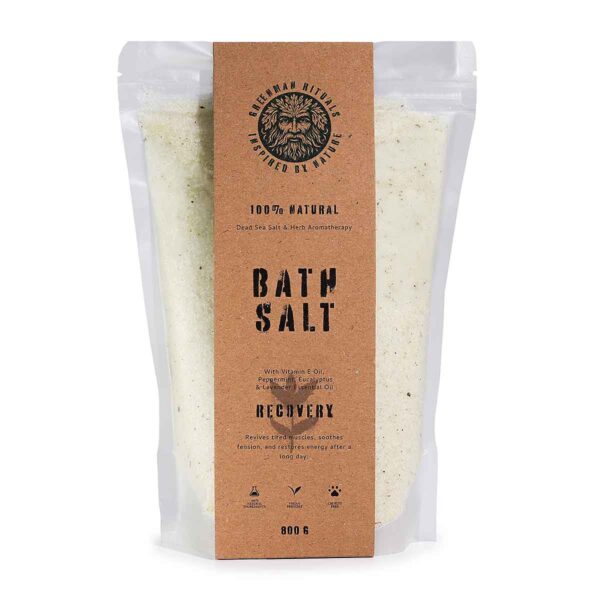 Recovery Menthol aromatherapie badzout met Epsomzout, Dode Zeezout, pepermunt, eucalyptus en lavendel 800 gram.