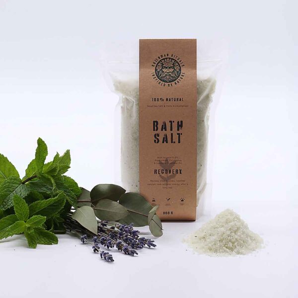 Recovery Menthol aromatherapie badzout met Epsomzout, Dode Zeezout, pepermunt, eucalyptus en lavendel 800 gram.