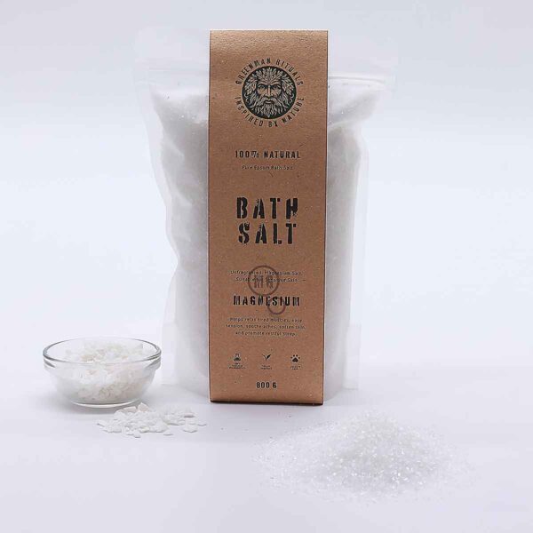 Pure Formula Epsom badzout 800 gram met 100 procent magnesiumsulfaat zonder parfum of kleurstoffen.