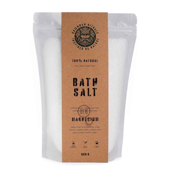 Pure Formula Epsom badzout 800 gram met 100 procent magnesiumsulfaat zonder parfum of kleurstoffen.