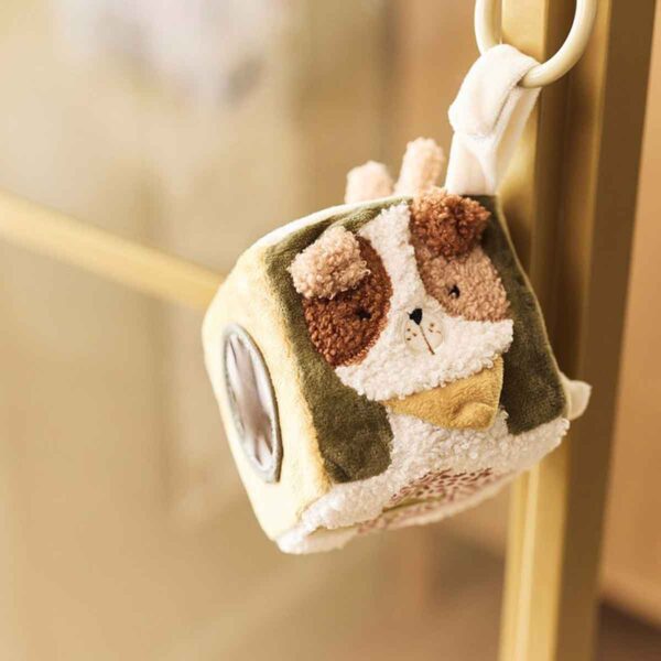 Jollein activiteitenkubus Tiny Park met kat, hond, uil en spiegel voor baby's.