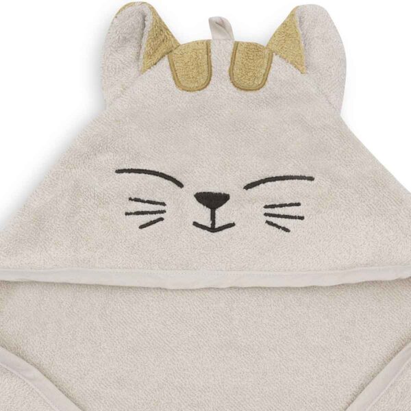 Jollein badcape Charlie van zachte badstof met capuchon en kattenoortjes. Houdt je baby warm en comfortabel na ieder badmoment.